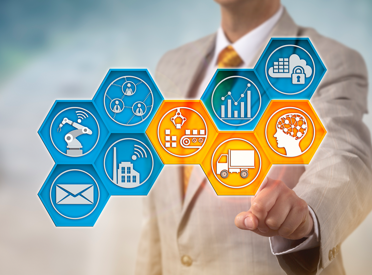 Commercialization impact on cold chain, The New Reality of Fast and Furious Commercialization and its Impact on Cold Chain Supply, image of man pressing hex graphic display with icons